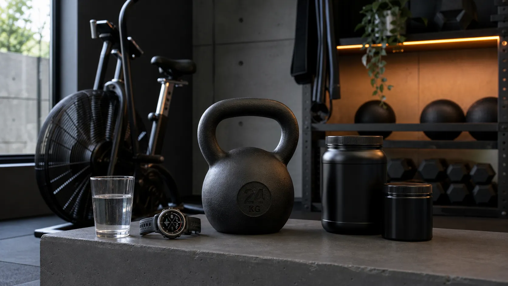 24kg kettlebell and endurance training equipment after a workday